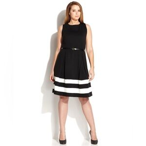 Calvin Klein black and white pleated cupcake style dress. Size 16.